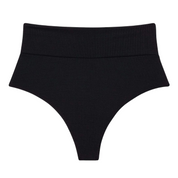 Black Rib Added Coverage High Rise Bikini Bottom
