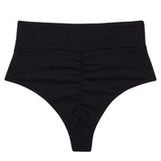 Black Rib Added Coverage High Rise Bikini Bottom